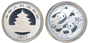 China, Silver 10 Yuan, 30g, 2022, 40th Anniversary of Panda Coinage, Panda Bullion Series,