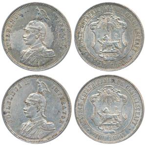 German East Africa, Wilhelm II, Silver Rupien / Rupee (2), 1892 (KM 2). Very Fine+. (2)