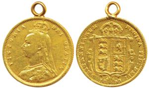 Great Britain, Victoria Queen, Gold ½ Sovereign, 4.05g, 1892, Jubilee head, Shield on rev.