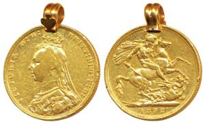 Great Britain, Victoria, Gold Sovereign, 8.6g, 1892, Jubilee head, rev. St. George slaying