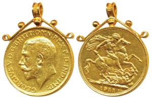 Great Britain, George V, Gold Sovereign, 8.96g, 1911, rev. St. George slaying a dragon (KM
