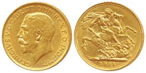 Great Britain, George V, Gold Sovereign, 8g, 1911, rev. St. George slaying a dragon (KM 82