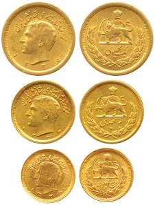 Iran, Pahlavi Dynasty, Muhammad Reza Shah, Gold Pahlavi, ½ and 1/4, 8.13g, 4.06g and 2.03g