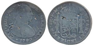 Mexico, Carlos IV, Silver 8 Reales, 25.79g, 1799, small chop marks on both sides (KM 109).