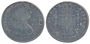 Mexico, Carlos IV, Silver 8 Reales, 25.79g, 1799, small chop marks on both sides (KM 109).