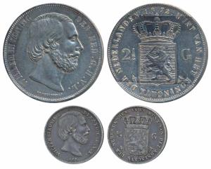 Netherlands, William IV, Silver 2½ Guilden, 25g, 1872; Silver ½ Guilden, 4.93g, 1858 (KM 8