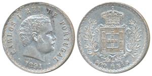 Portugal, Carlos I, Silver 500 Reis, 12.52g, 1891 (KM 535). Extremely Fine.