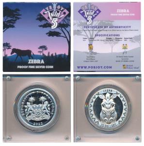Sierra Leone, Silver 20 Dollars, 62.21g, 2022, Zebra, the Big Five Series, obv. coat of ar
