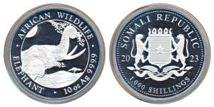 Somalia, Silver 1000 Shillings, 311g, 2023, African Wildlife Series, Elephant, obv. nation