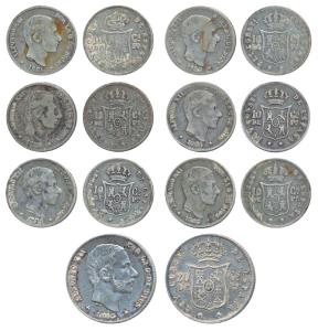 Spain, Alfonso XII, Silver 20 Centimos; Silver 10 Centimos (6) all 1885. The first Very Fi