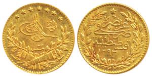 Turkey, Abdul Hamid II, (1876-1909 AD; 1293-1327 AH), Gold 25 Kurush, 1.7g, Qustantiniyah 