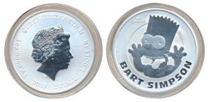 Tuvalu, Elizabeth II, Silver 1 Dollar, 31.107g, 2022, The Simpsons Series, rev. Bart Simps
