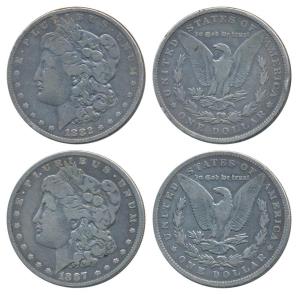 United States of America, Silver Morgan Dollar, 26.13g and 26.02g, 1882 & 1887 (KM 110). A