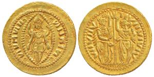 Gold Token 10g, local imitation of a Venetian Ducat minted in India with Christian figures