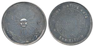 Poona Native Arts Exhibition, Silver, 28.48g, obv. sunburst surrounded by a wreath, rev. d
