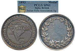 Indian Volunteer Rifle Association, Silver Medal, obv. Map of undivided India, with Founde