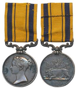 South Africa Medal, Victoria, Silver, 1853, rev. an African lion crouching in submission b