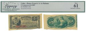 Cuba, Banco Espanol, Cinco / 5 Centavos, 1883, Havana. Graded by Legacy Currency Grading N