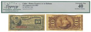 Cuba, Banco Espanol, Diez / 10 Centavos, 1883, Habana. Graded by Legacy Currency Grading E