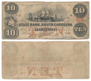 State Bank of South Carolina, 10 Dollars, 1857. Very Fine+