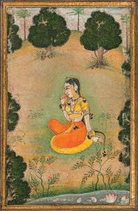 Distressed in separation, the heroine appears to be a Virahani [distressed, as is classifi
