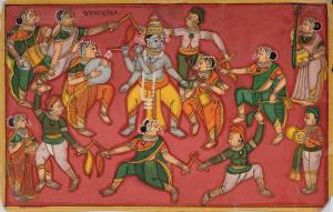 Inscribed in black in top left Tiparyancha Khel in Marathi (a stick dance similar to Garba