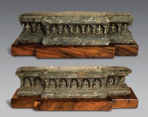 These two fragments would have been placed below a much larger image of Buddha on a stupa 