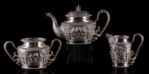 Within original custom made box.<br/>Comprising teapot, milk jug and sugar bowl, each with
