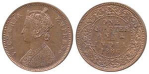 Victoria Empress, Copper ¼ Anna, 1886, Bombay Mint (Prid 641). Extremely Fine.