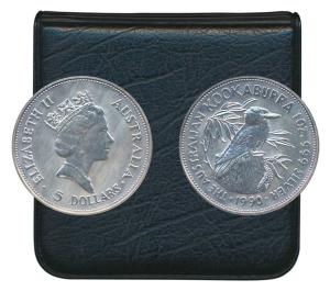 Australia, Elizabeth II, Silver 5 Dollars, 31.1g, 1 oz, 1990, rev. Kookaburra bird (KM 189
