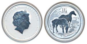 Australia, Elizabeth II, Silver 2 Dollars, 62.2g, 2014, Year of the Horse, Lunar Series II