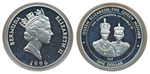 Bermuda, Elizabeth II, Silver 1 Dollar, 28.2g, 1996, obv. Bust of Queen Elizabeth II facin