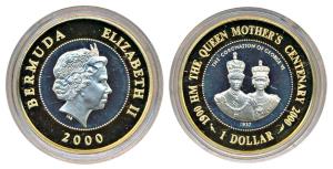Bermuda, Elizabeth II, Silver Gold plated outer ring, 1 Dollars, 28.2g, 2000, Centenary of