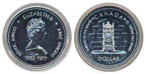 Canada, Elizabeth II, Silver Dollar, 1977, 25th Anniversary of the Coronation of Elizabeth