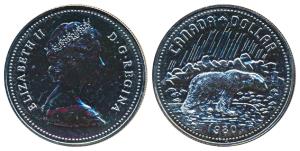 Canada, Elizabeth II, Silver 1 Dollar, 23.32g, 1980, 100th Anniversary of the Arctic Terri