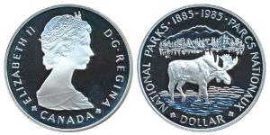 Canada, Elizabeth II, Silver 1 Dollar, 23.32g, 1985, 100th Anniversary of the National Par