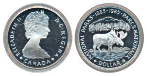 Canada, Elizabeth II, Silver 1 Dollar, 23.3g, 1985, 100th Anniversary of the National Park