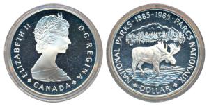 Canada, Elizabeth II, Silver 1 Dollar, 23.3g, 1985, 100th Anniversary of the National Park