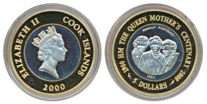 Cook Islands, Elizabeth II, Silver 5 Dollars, 28.1g, 2000, Queen Mother’s 100th Birthday, 