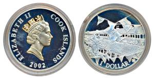 Cook Islands, Elizabeth II, Silver 1 Dollar, 28.2g, 2002, 50th Anniversary of Accession of