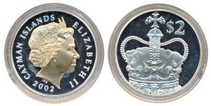 Cayman Islands, Elizabeth II, Silver 2 Dollars, 28.2g, 2002, 50th Anniversary of Accession