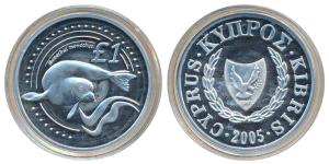 Cyprus, Silver 1 Pound, 28.28g, 2005, Cyprus Wildlife Series, Mediterranean Monk Seal, obv