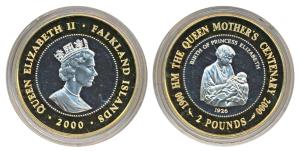 Falkland Islands, Elizabeth II, Silver 2 Pounds, 28.4g, 2000, 100th Anniversary of the Bir