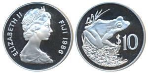 Fiji, Elizabeth II, Silver 10 Dollars, 28.28g, 1986, 25th Anniversary of World Wildlife Fu