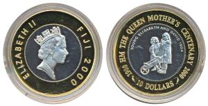Fiji, ELizabeth II, Silver 10 Dollars, 28.1g, 2000, 100th Anniversary of the Birth of the 