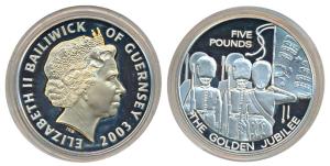 Guernsey, Elizabeth II, Silver 5 pounds, 28.2g, 2003, 50th Anniversary of the Coronation o