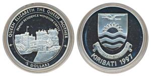 Kiribati, Silver 5 Dollars, 31.4g, 1997, obv. Coat of Arms, date below; rev. View of Winds