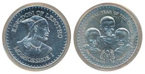 Lesotho, Silver 15 Maloti, 33.4g, 1979, International Year of the Child, obv. Arms with su