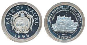 Nauru, Silver 10 Dollars, 31.4g, 1998, Queen Mother - The Scottish Residence Castle of Mey