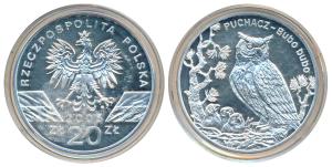 Poland, Silver 20 Zlotych, 28.28g, 2005, World Animals series, Eurasian Eagle-owl (Bubo bu